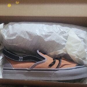 Vans Tan and Black Slip-On Shoes
